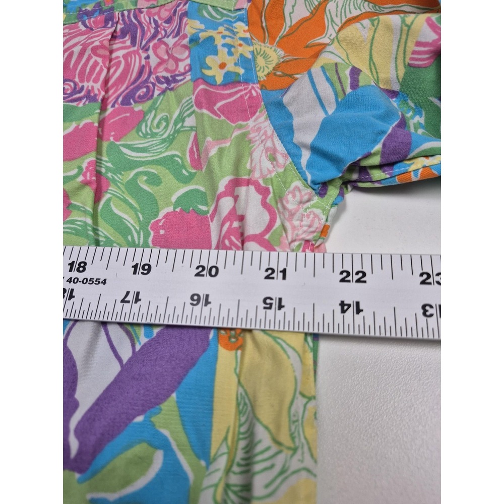 Lilly Pulitzer Shirt Womens M Multicolor Floral Patchwork Button Up Top Blouse - Picture 7 of 11